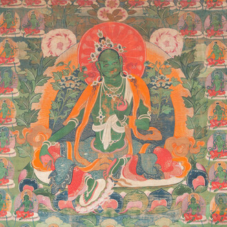 A 'Green Tara' thangka, Tibet, 18/19th C.