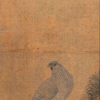 Chinese school, ink and colours on silk, 17/18th C.: 'A hunting falcon'