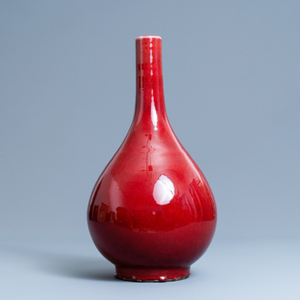 A Chinese monochrome sang de boeuf bottle vase, 19/20th C.