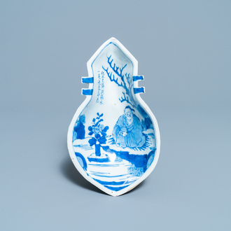 A Chinese lute-shaped blue and white ko-sometsuke plate for the Japanese market, Tianqi