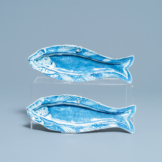 A pair of Dutch Delft blue and white 'herring' dishes, 18th C.