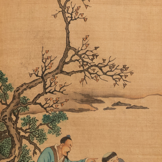 Ding Yunpeng (1547-c.1628), encre et couleurs sur soie: 'Lettré et son élève jardinier'