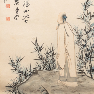 Zhang Daqian (1899-1983), ink and color on paper: 'Amidst the bamboo', dated 1949