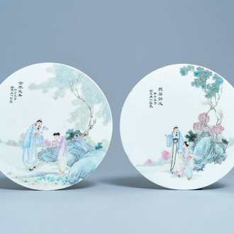 Two round Chinese famille rose plaques, Republic