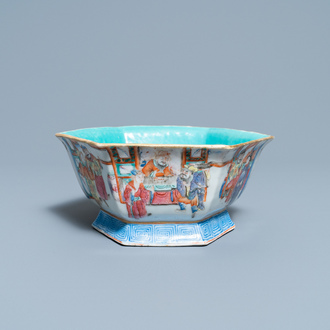 A Chinese hexagonal famille rose bowl, Tongzhi mark and of the period