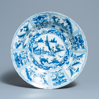 A large Chinese blue and white kraak porcelain 'Wang Xizhi' dish, Wanli