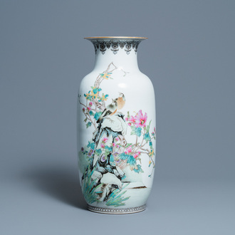 A fine Chinese famille rose vase, Zhong Guo Jingdezhen Zhi mark, Republic