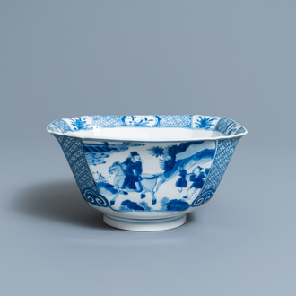 A Chinese square blue and white bowl, Xuande mark, Kangxi