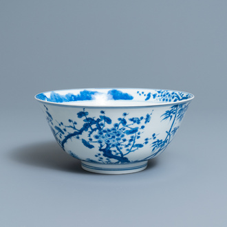 A Chinese blue and white 'Three friends of winter' bowl, Kangxi mark and of the period