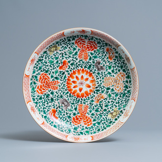 A Chinese famille verte dish with floral design, Kangxi