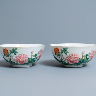 A pair of Chinese famille rose 'peony' bowls, Guangxu mark and of the period