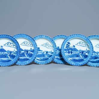 Six Chinese blue and white 'Scheveningen' plates, Kangxi