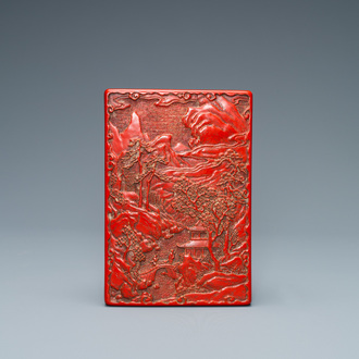 A Chinese rectangular cinnabar lacquer box and cover, 19/20th C.