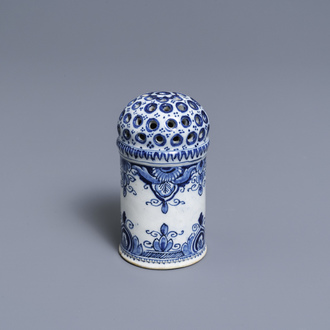 A Dutch Delft blue and white caster, 18th C.