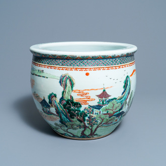 A Chinese famille verte fishbowl, 19th C.