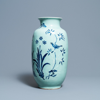 A Chinese blue and white celadon-ground vase, Qianlong