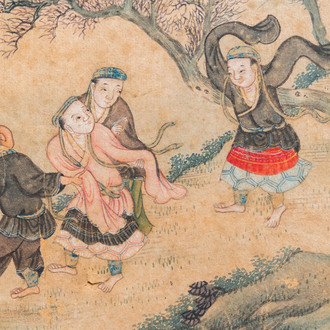 Chinese school, inkt en kleur op papier: Vijf scènes met jongens, 18/19e eeuw