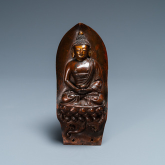 A gilt-lacquered hammered copper 'Buddha' plaque, Mongolia, 18th C.