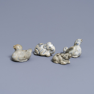 Four Vietnamese or Annamese blue and white water droppers in the shape of animals, 16/17th C.