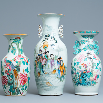 Three Chinese famille rose vases, 19th C.