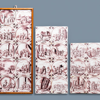 24 manganese Dutch Delft biblical tiles, 18th C.