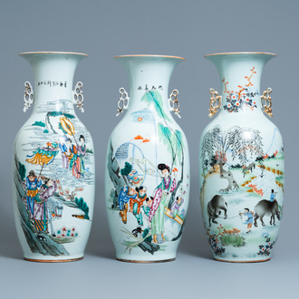 Trois vases en porcelaine de Chine famille rose, 19/20ème