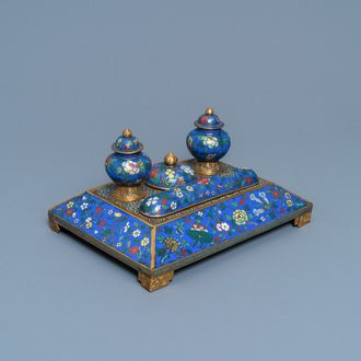 A Chinese cloisonné desk set, 19th C.