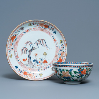 A Chinese famille verte bowl and an iron-red dish, Kangxi