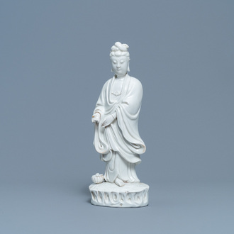 A Chinese Dehua blanc de Chine figure of Guanyin, Kangxi/Qianlong