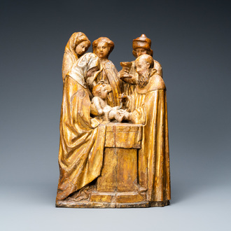 Een deels vergulde polychrome houten groep met 'De Besnijdenis', Vlaanderen, 16e eeuw