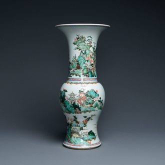 A Chinese famille verte 'yenyen' vase with a landscape, Kangxi