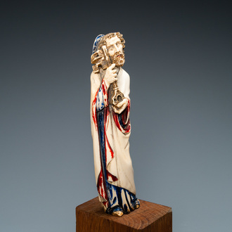 A polychromed ivory figure of Saint Peter, 19th C.