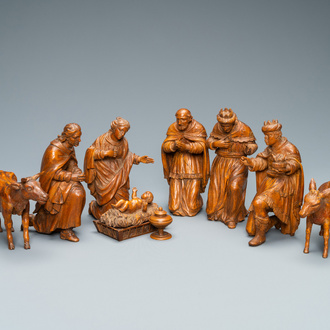 Un groupe en bois sculpté représentant 'L'adoration des mages', Italie, 18ème