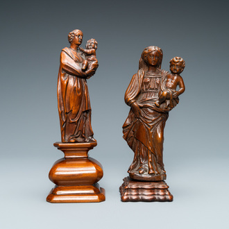 Twee houten figuren van Madonna met kind, 17/18e eeuw