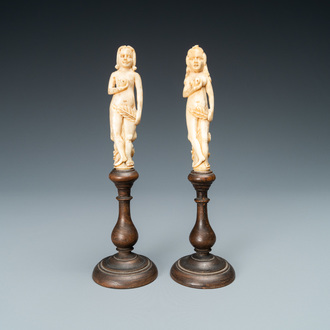 A pair of Dutch ivory 'Adam and Eve' handles, The Netherlands, 17th C.