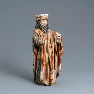 A polychromed limestone figure of a king or a prophet, France, 15th C.