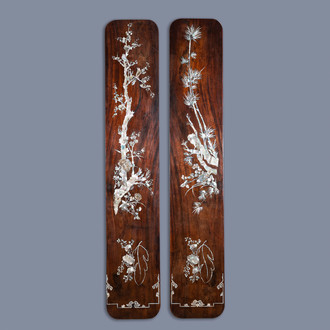 A pair of large Vietnamese mother-of-pearl-inlaid wooden plaques, 19th C.