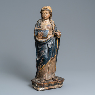 Een polychrome stenen figuur van Sint Appolonia van Alexandrië, ca. 1540