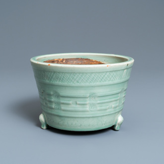 A Chinese Longquan celadon tripod censer, Ming