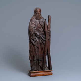 An oak figure of Saint Andrew, 15th C.