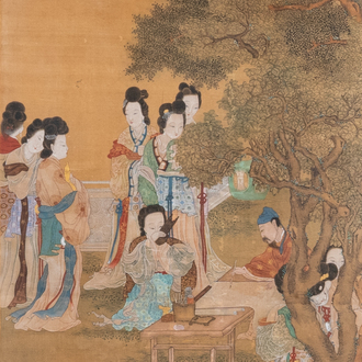 Ecole chinoise, d'après Zhao Danian, encre et couleurs sur soie: 'Peintre au travail', 17/18ème