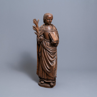 Une grande statue de la Sainte Martyre Ursule en chêne sculpté, 1ère moitié du 16ème