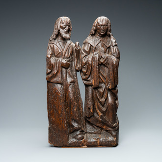 Un fragment de retable figurant deux personnages en chêne sculpté, Flandres, 1ère moitié du 16ème