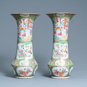 A pair of Chinese Canton famille rose vases, 19th C.