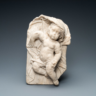 A marble figure of the infant Jesus lying on the cross, France or Italy, 17th C.