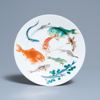 A polychrome Japanese 'marine animals' plate, signed Shoko Takebe, Kyoto school, Meiji, 19th C.