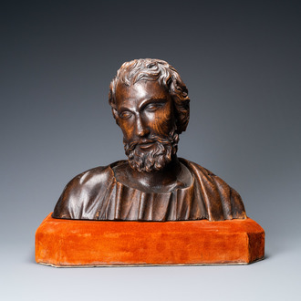 Un buste d'un homme barbu en bois sculpté, Italie, 17ème