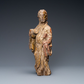 A polychromed wooden figure of an evangelist, 16th C.