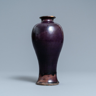 A Chinese monochrome aubergine-glazed 'meiping' vase, Ming