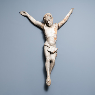 Een grote gemonochromeerde eikenhouten figuur van Christus, 1e helft 16e eeuw